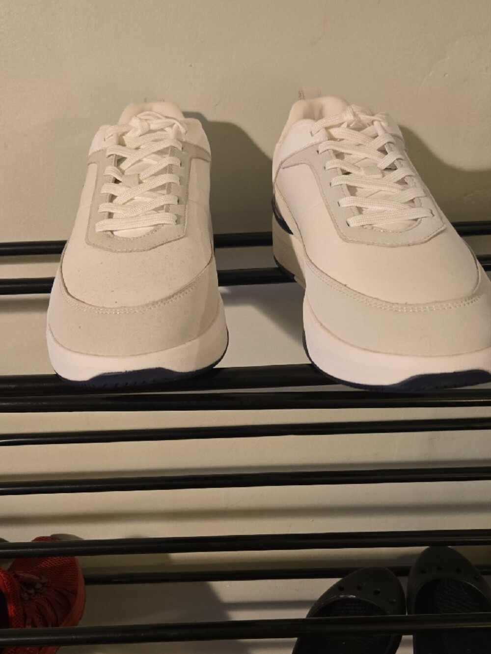 Men's White Athletic Sneakers with Navy Outsole Accent - Picture 2 of 8